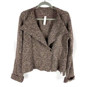 Ischiko Cardigan Sweater Brown Wool Heathered Button Front‎ Ribbed Sz 8 / 10 US